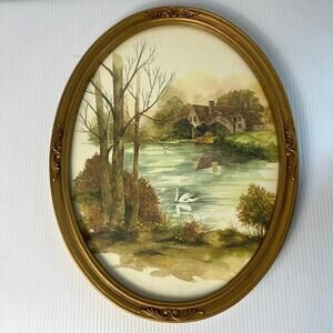 Vintage Print Plastic Baroque Frame Landscape Art English Countryside Regency